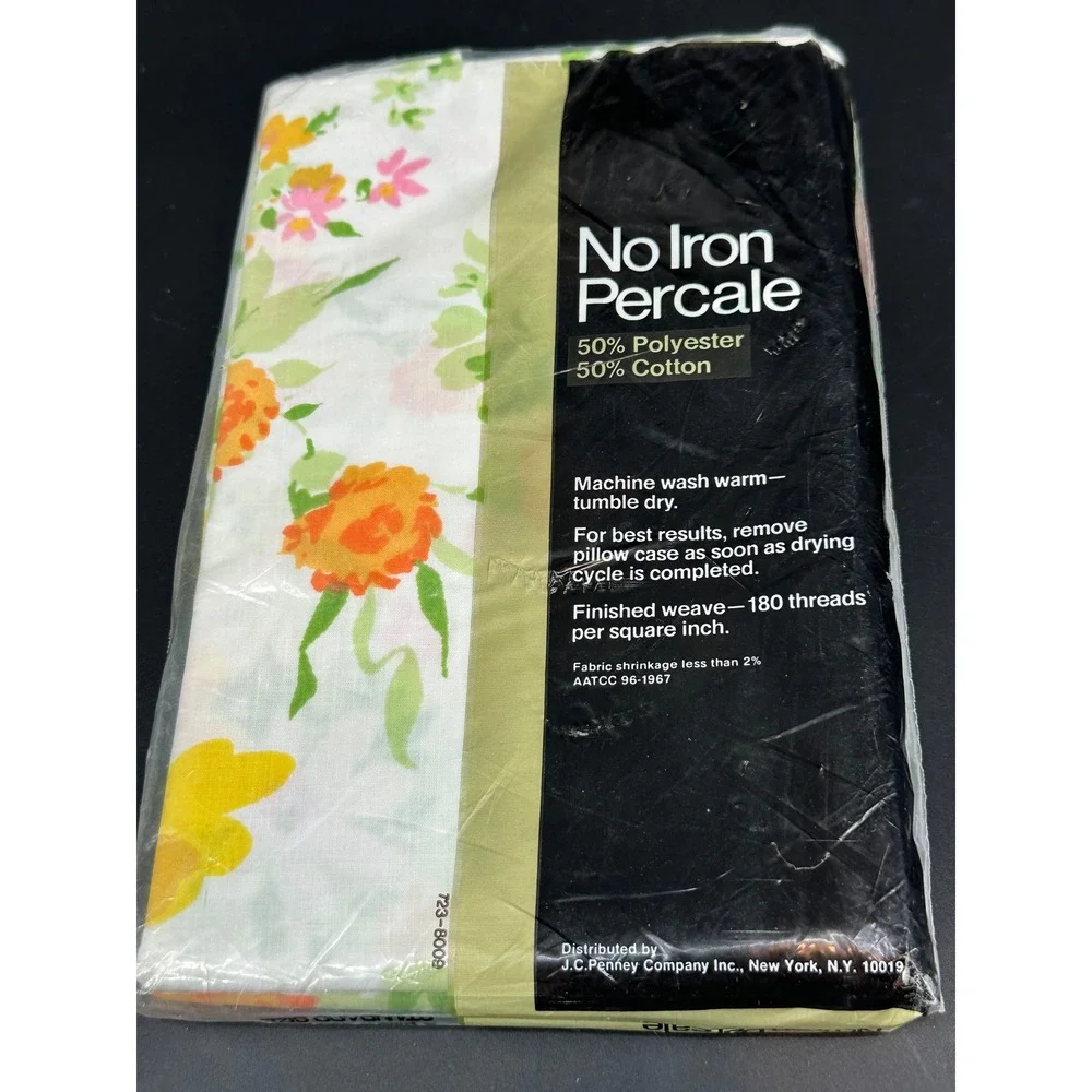 Vintage JCPenney No Iron Percale Floral Pillowcases Standard 2pk NOS Buttercup